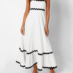 Elegant White Maxi Dress with Black Trim